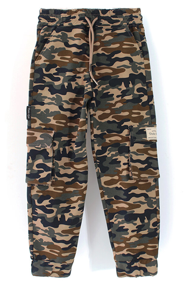 Unisex Kids Camouflage Patterned Cargo Pocket Pants Look Jogger Sweatpants