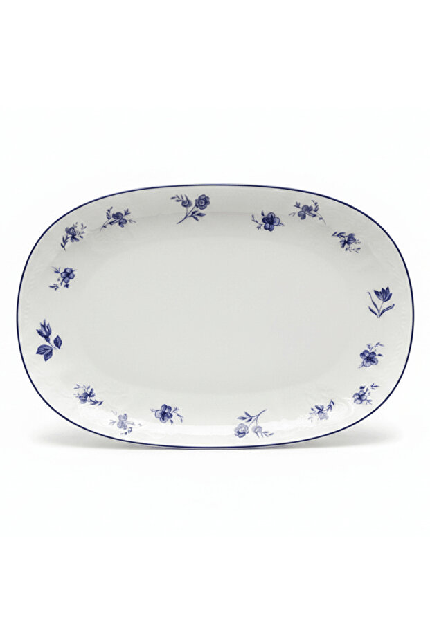 Luhpar White Ceramic Serving Plate with Blue Floral Design for Dining and Serving 12 inch