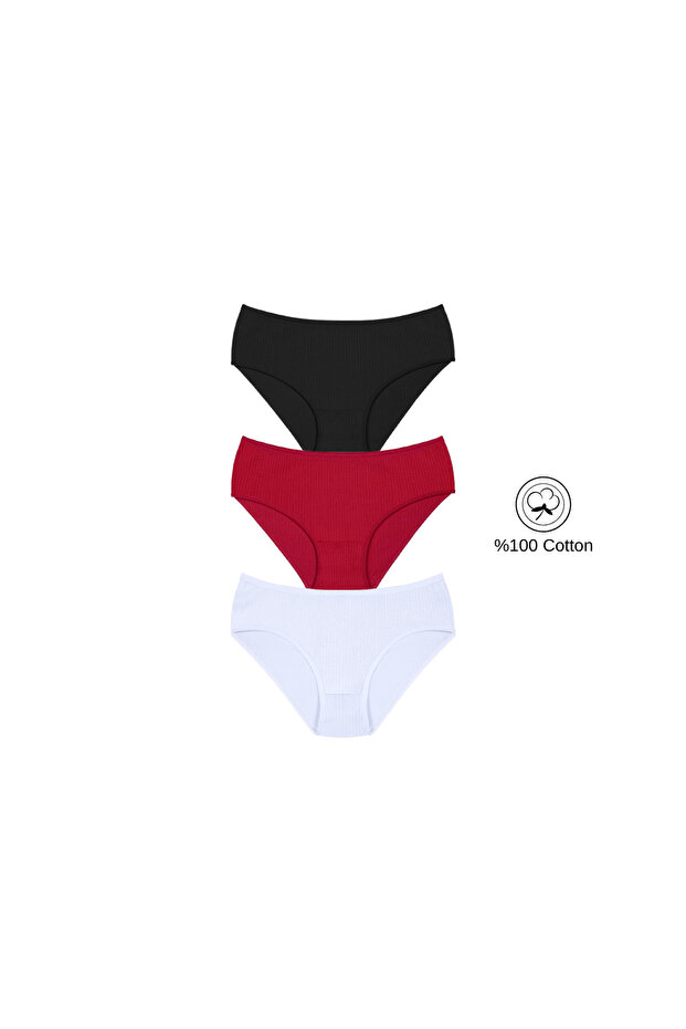 Women's 100% Cotton 3-Piece High Waist Ribbed Comfortable Panties
