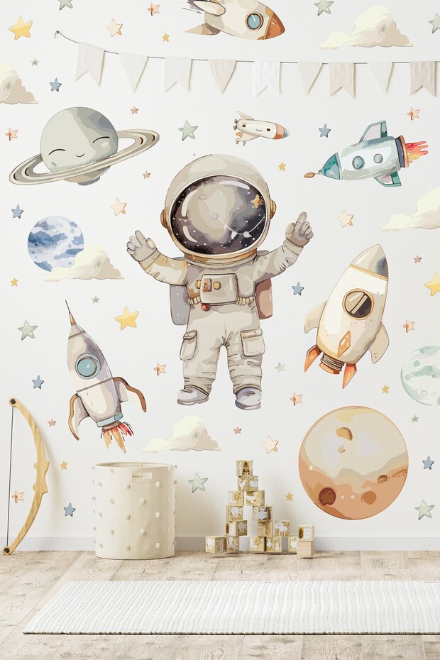 Space Themed Wall Sticker Set 165 Pieces – Astronaut, Rocket, Planet Children's Room Wall Stickers | Large Size