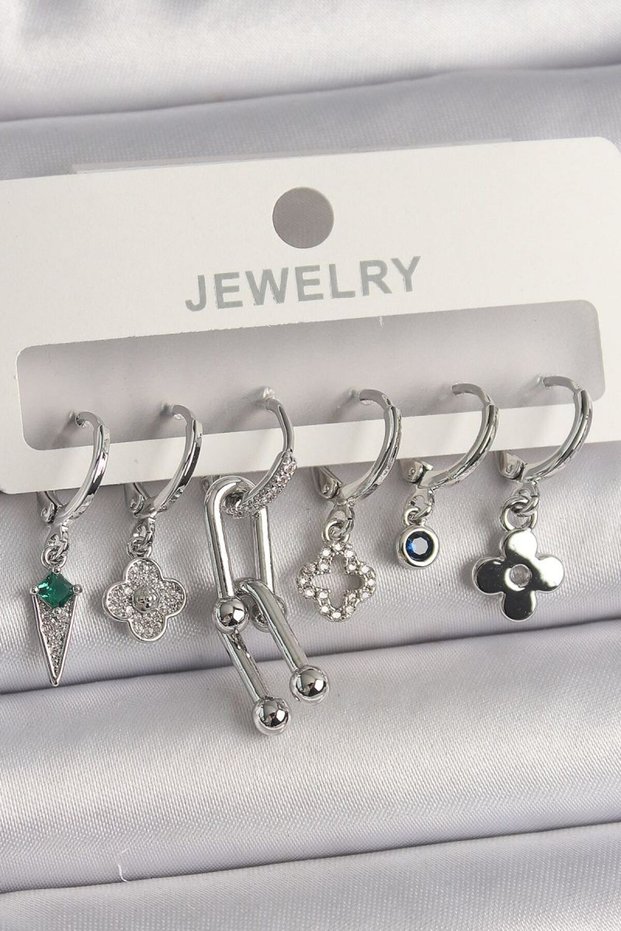 Brass Silver Color Zircon Stone Multiple Figure Women's Earring Set