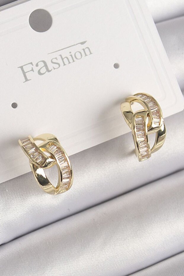 Brass Gold Color Zircon Stone Chain Model Women's Earrings