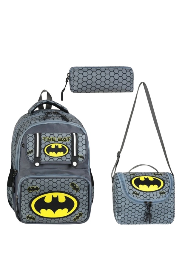 Men's Yarasa Gray Primary School Orthopedic 3-Piece Set with Pen Holder, Foil-Lined Lunch Bag, 3-Compartment Water Bottle 528