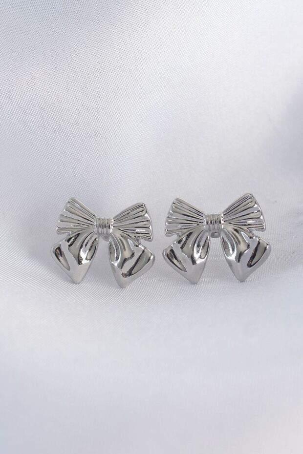Brass Silver Color Bow Earrings