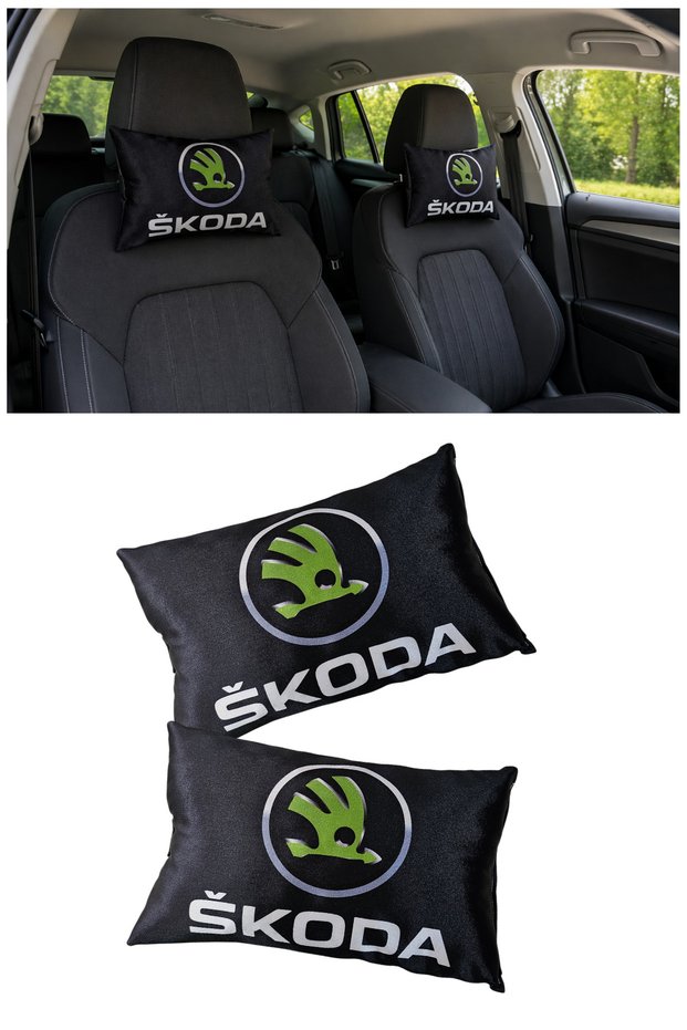 Skoda Car Compatible Digital Printed Black Travel Neck Pillow - Stylish Design