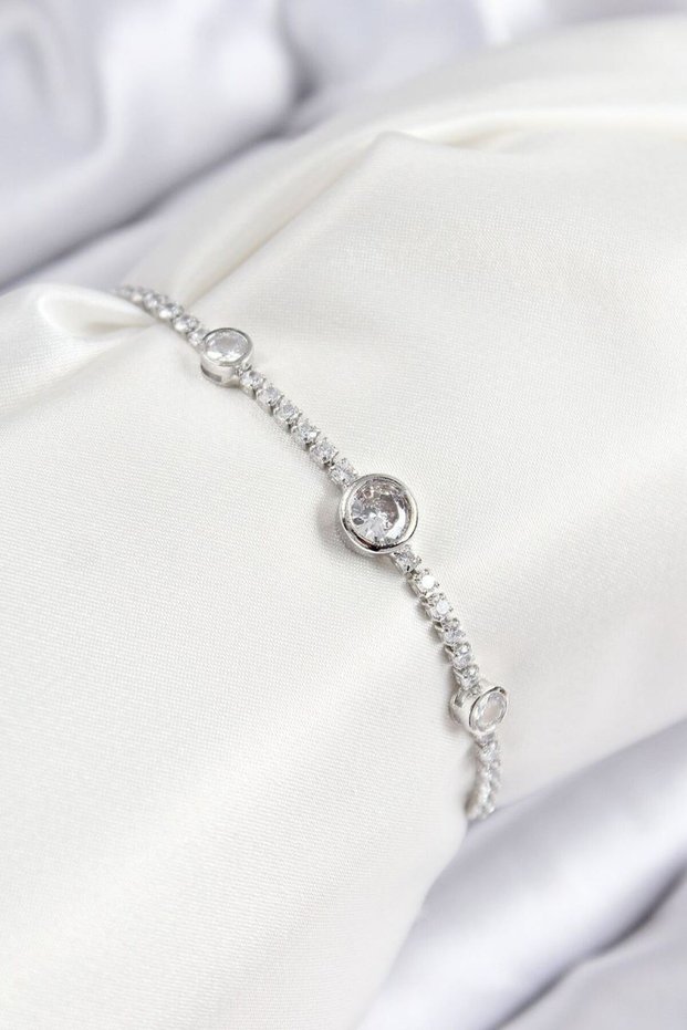 Brass Zircon Stone Circle Model Silver Color Elevator Women's Bracelet