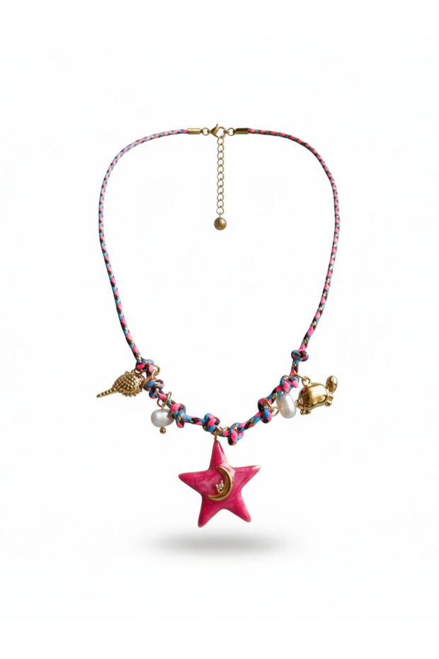 Steel Rope Necklace with Pink Star Pendant