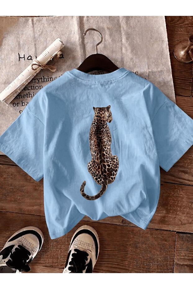 Oversize Leopard Print on the Back Cotton Women's T-Shirt Plus Size Women's Tshirt