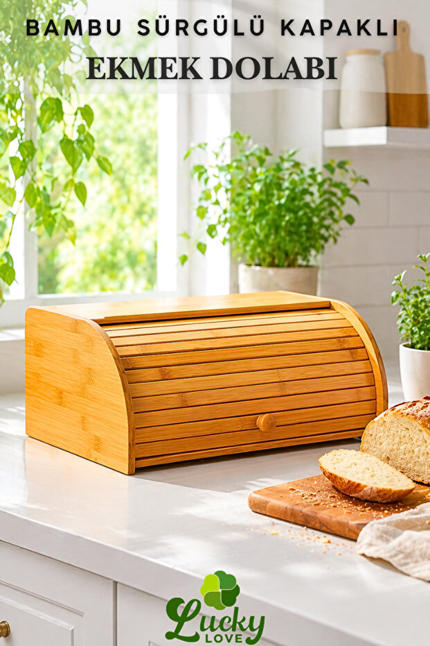 Bamboo Luxury Sliding Lid Bread Storage Box – Bread Cabinet with Roll-Up Lid (Shipped Assembled)