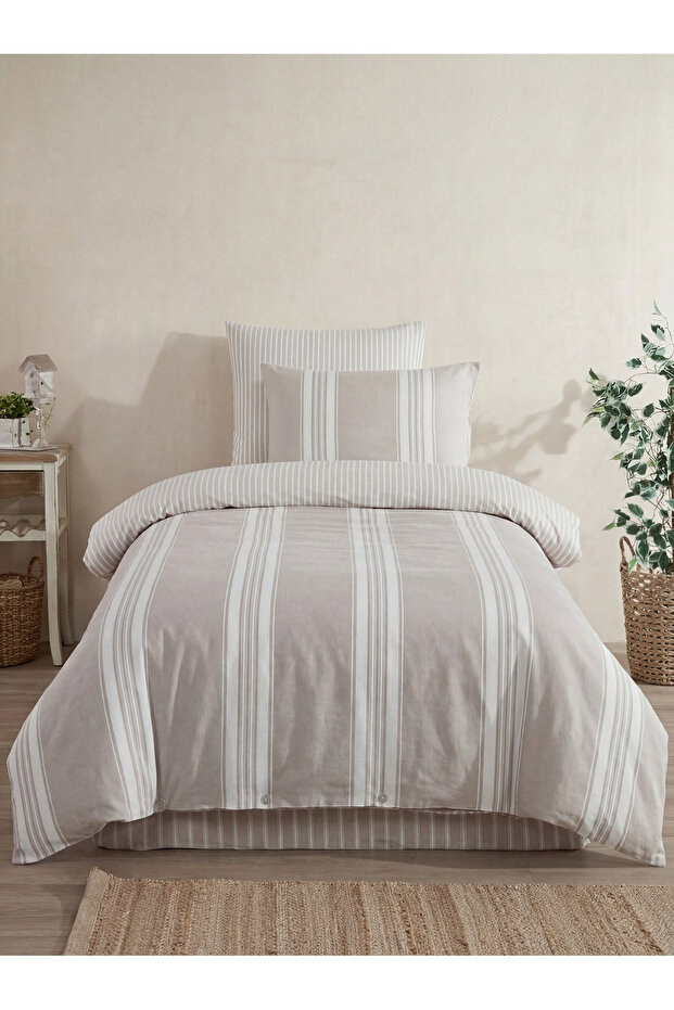 Bella Gold Natural Cotton Single Duvet Cover Set, Duvet Cover Set with Fitted Sheet