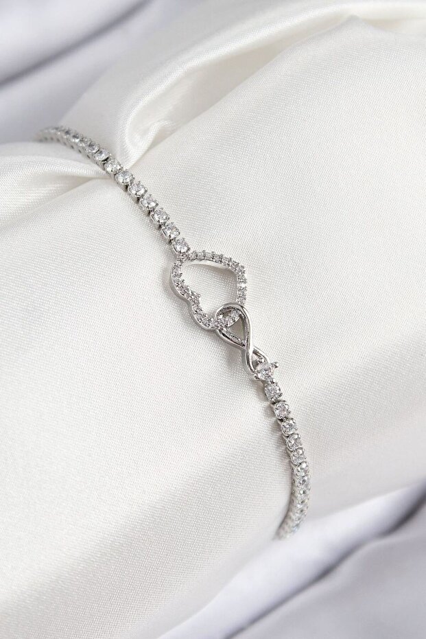 Brass Zircon Stone Infinity Heart Model Silver Color Women's Bracelet
