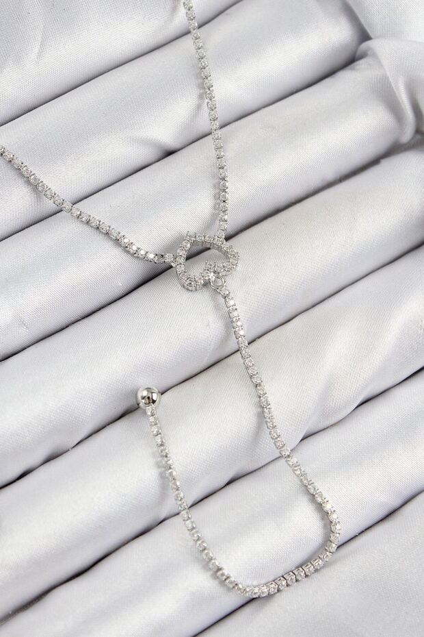 Brass Zircon Stone Heart Model Silver Color Y Necklace