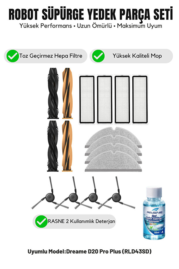 Dreame D20 Pro Plus (RLD43SD) متوافق مع فرشاة رئيسية واحدة، 4 فرش جانبية، 4 فلاتر، 4 ممسحة، 1 منظف.