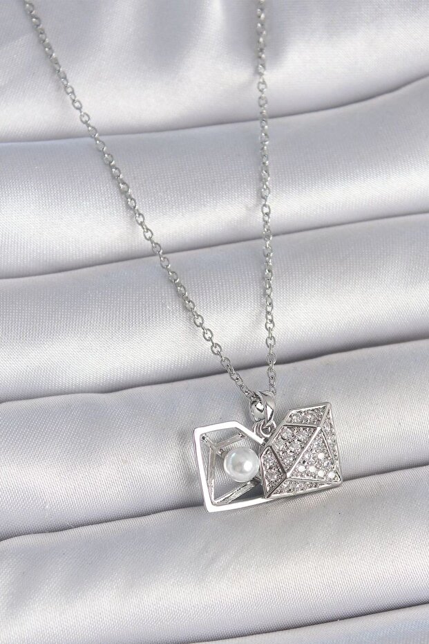 316L Steel Silver Color Chain Zircon Stone Pearl Open Diamond Model Women's Necklace
