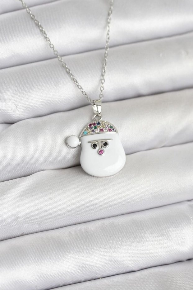 316L Steel Chain Silver Color Snowman Head with Hat Model Christmas Themed Women's Necklace