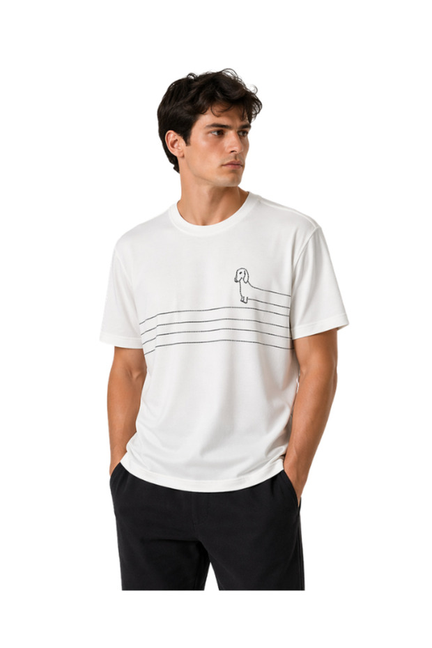 Casual Basic Men's T-Shirt with Dog Detail, Flexible and Breathable Oysho Fabric