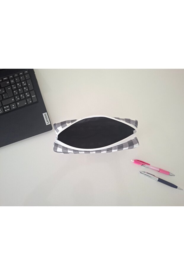 Gray Square Patterned Pen Holder - Duck Linen - 5