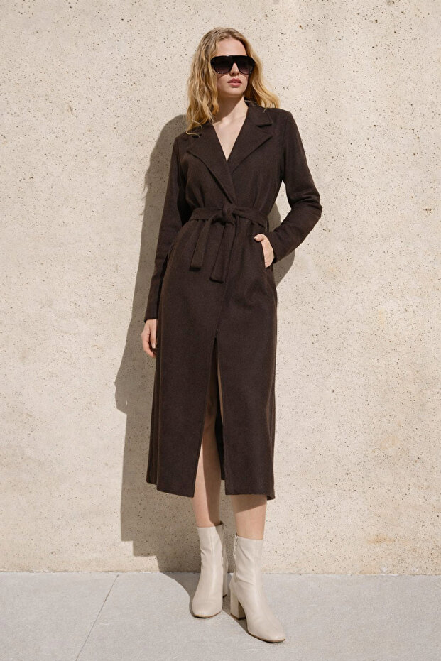 Women's Premium Double-Breasted Collar Brown Long Cashmere Coat