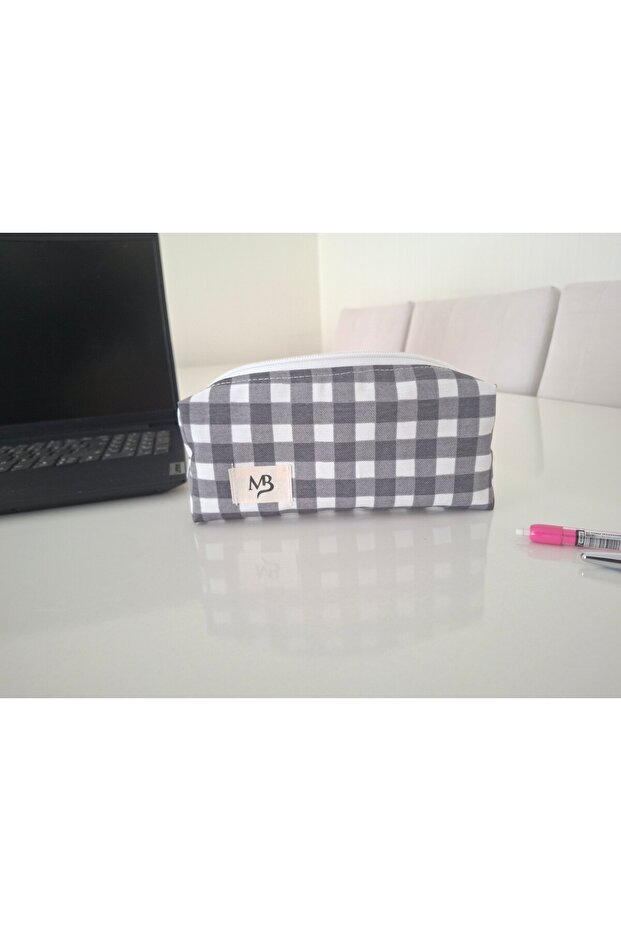 Gray Square Patterned Pen Holder - Duck Linen - 4