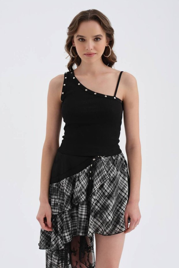 Women's Collar-Stitching Trok Detailed Sleeveless Design Athlete Crop Top