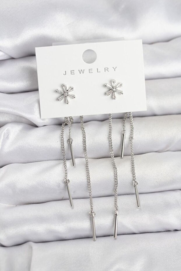 Flower Model Silver Brass Dangle Women's Earrings