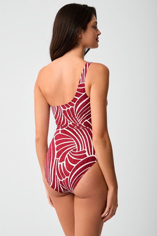 Repali Patterned One-Shoulder Swimsuit Cherry - 2