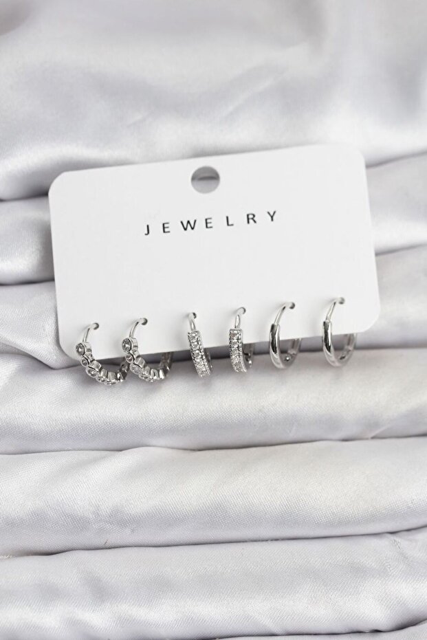 Silver Color Brass Zircon Stone Women's Earring Set