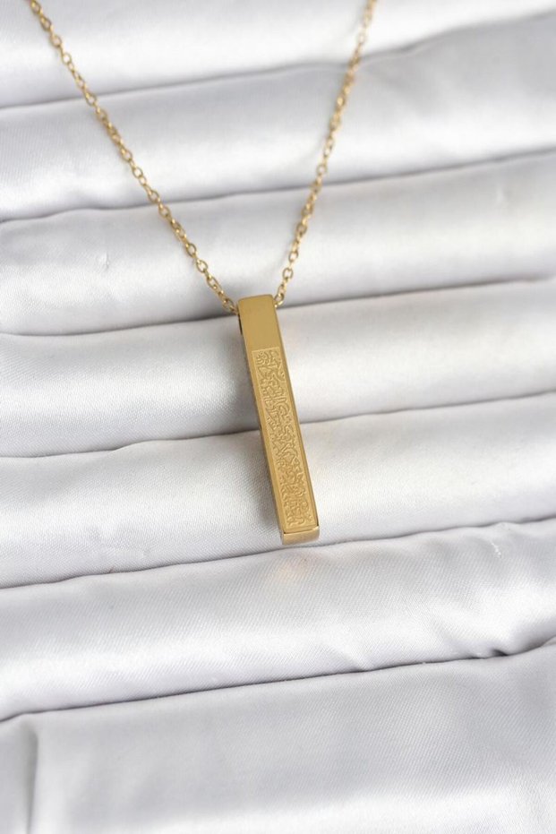 316L Steel Gold Color Ayetel Kürsi Written Bar Necklace