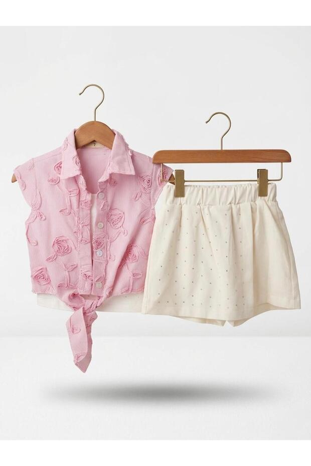 Girl's Stoned Shorts Skirt Shirt 3-Piece Set 4-10 Years Old