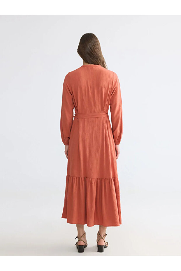 Orange Judge Collar Textured Dress