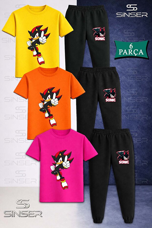 Children's Snic Syh Single Pointer Finger 3Lu in the Square 3LÜ T-Shirt Tracksuit Set