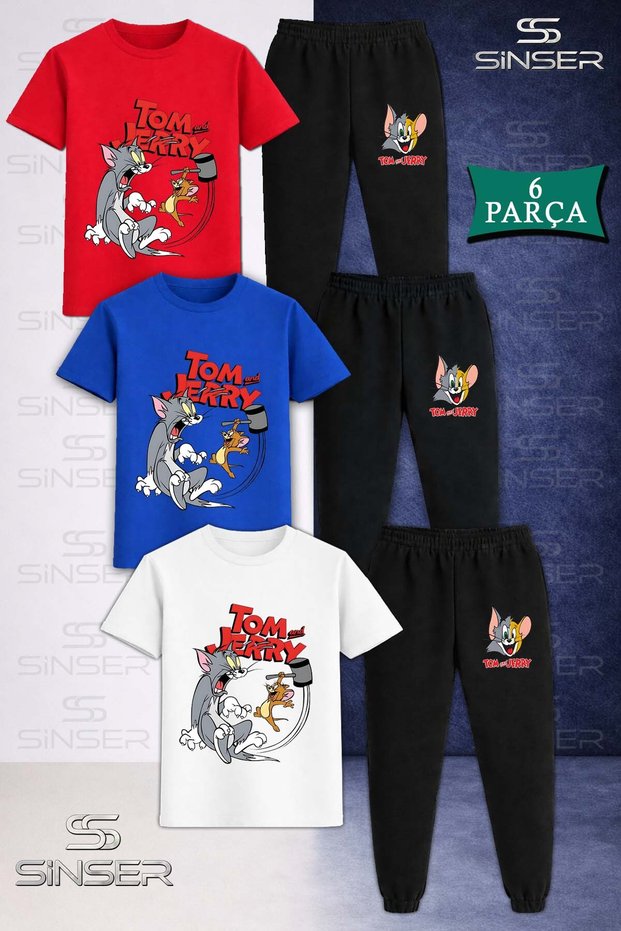 Children's Cat and Mouse Tmjrry Tokmak 3LÜ T-Shirt Tracksuit Set