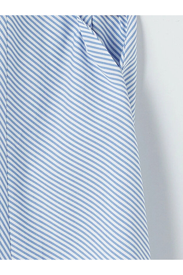 Blue Striped Bowknot Waist-Slit Dress