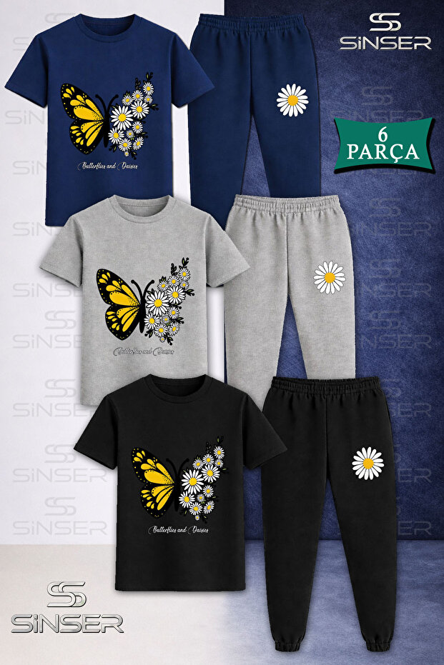 Children's Buttrfly Yellow Wing Daisy 3-Piece T-Shirt Tracksuit Set