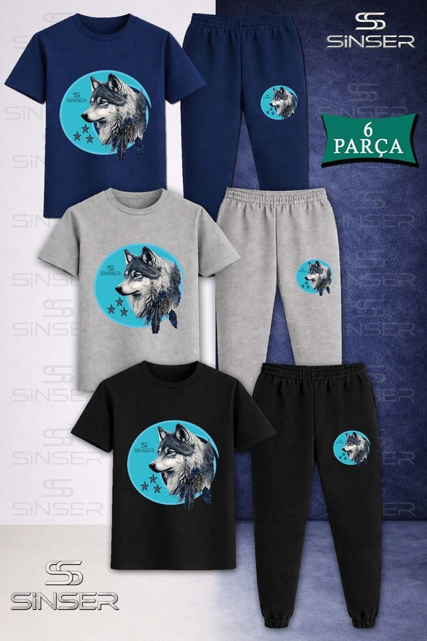 Children's Wolf Gray Turquoise Tvl 3-Piece T-Shirt Tracksuit Set