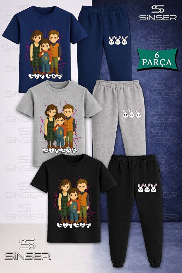 Children's Sinser Hearted Text 3Lu Square 3LÜ T-Shirt and Sweatpants Set