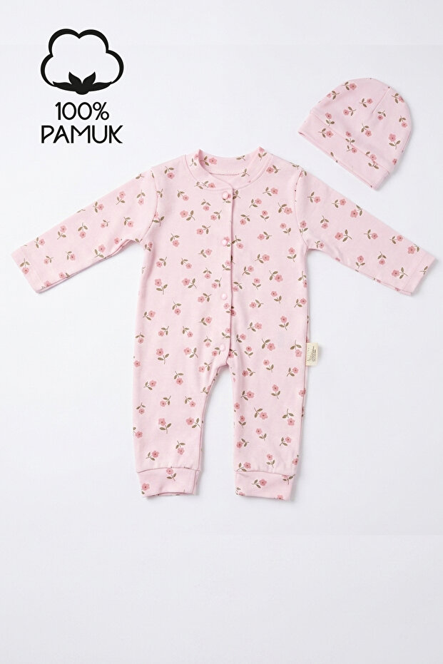 Newborn Hospital Release 100% Cotton Floral Patterned Hat and Romper Set 0-9 Months