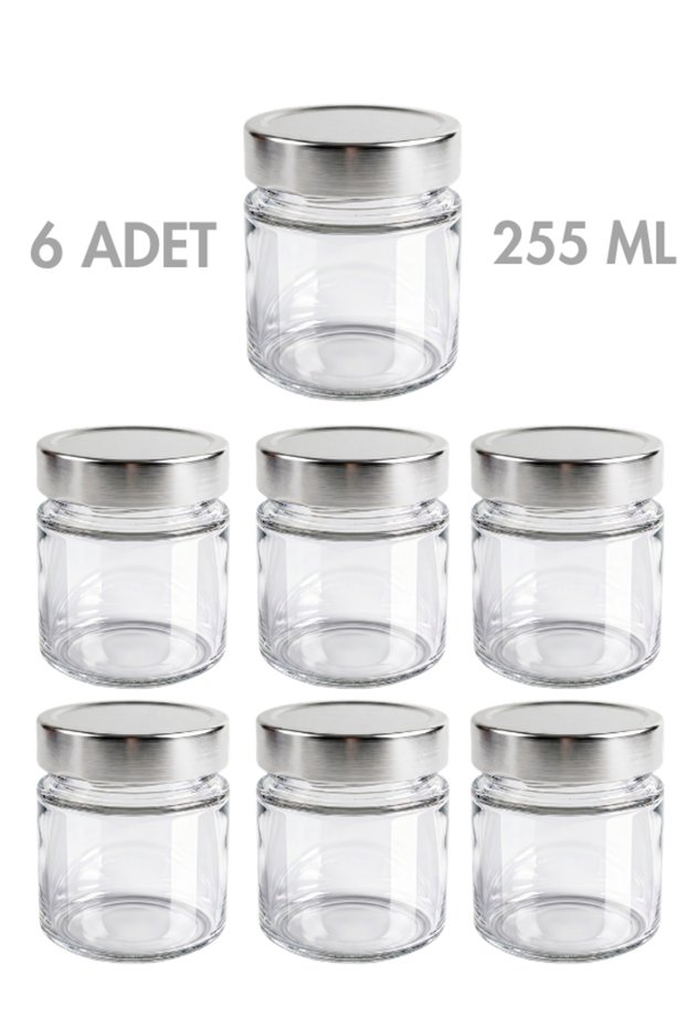 6 Pcs Silver Color Deep with Lid Transparent Jam Sauce Canned Peanut Butter Tahini Molasses Glass Jar 255 ml