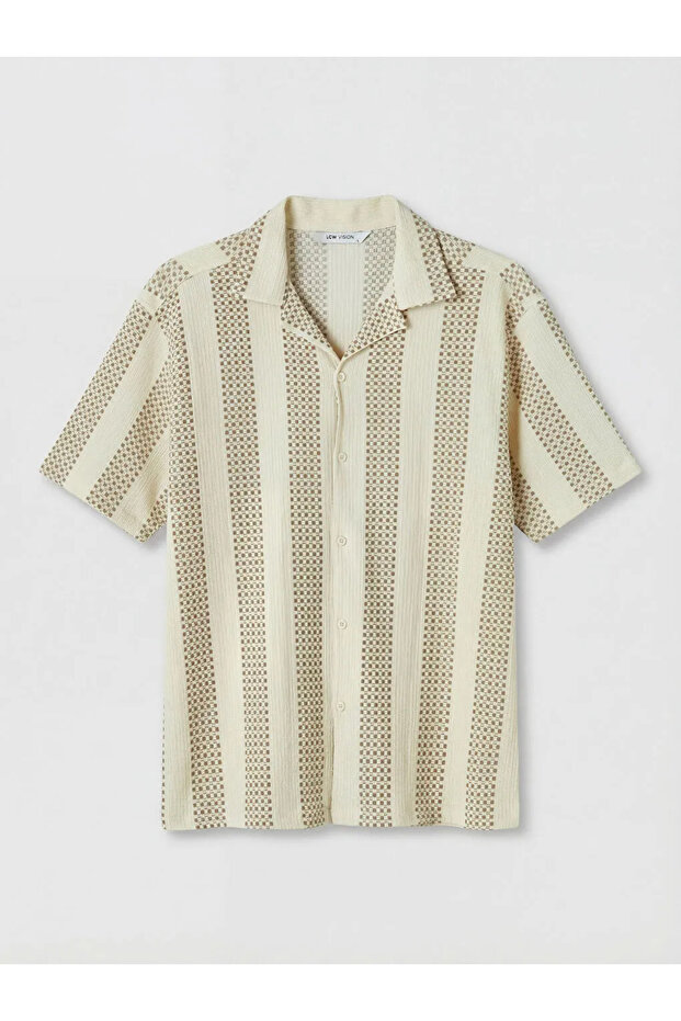 Beige Regular Fit Patterned Men's Shirt