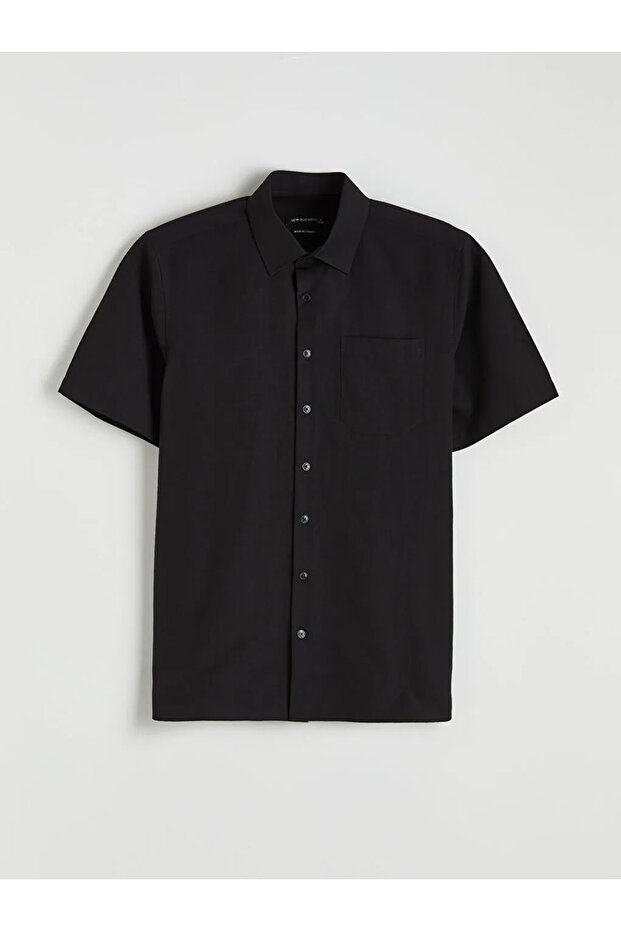 Black Short Sleeve Single Pocket Regular Fit Men's Shirt