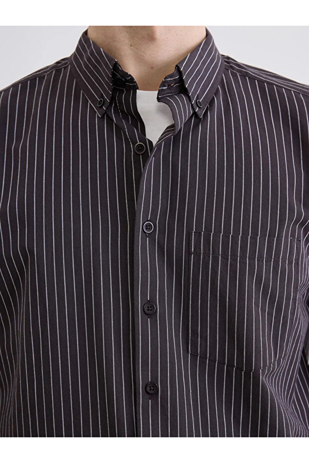 Brown Regular Fit Striped Dobby Men's Shirt