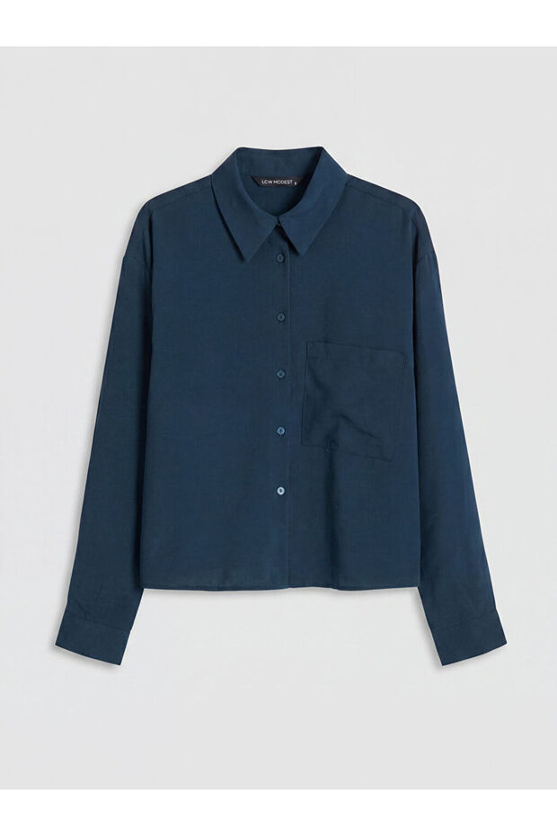 Lcw Modest Navy Blue Crop Modal Blended Women's Shirt