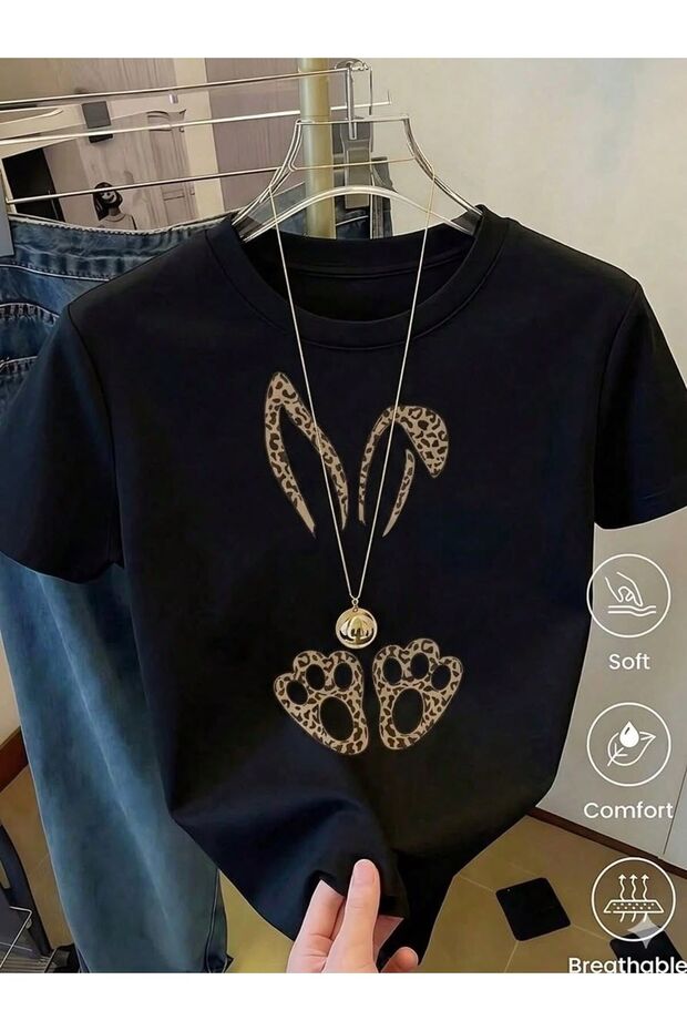 Women's Rabbit Leopard Print T-Shirt