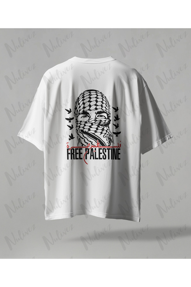 Palestine Design Oversize Unisex T-Shirt with Kefiye Pattern Streetwear Print