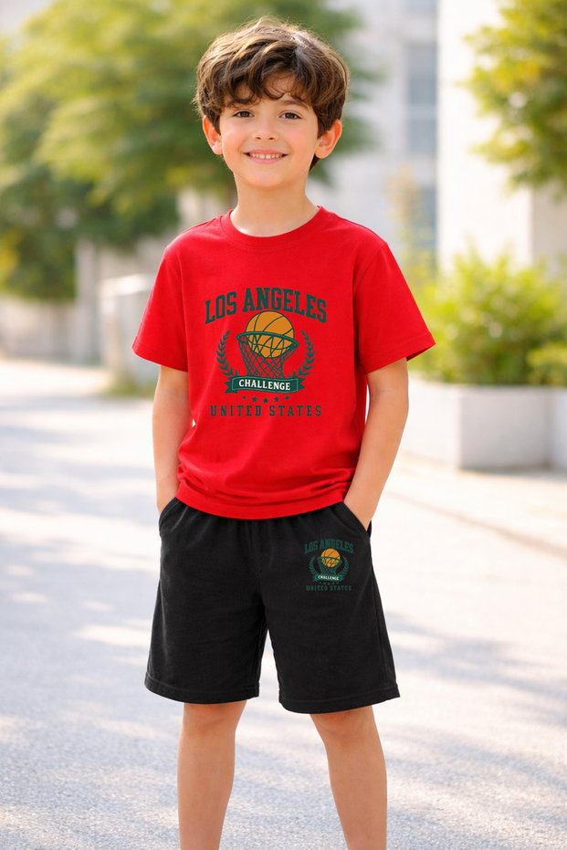 T-Shirt and Shorts Set for Boys, 100% Cotton, Summer, Comfortable Fit, Printed, Sports Casual Set