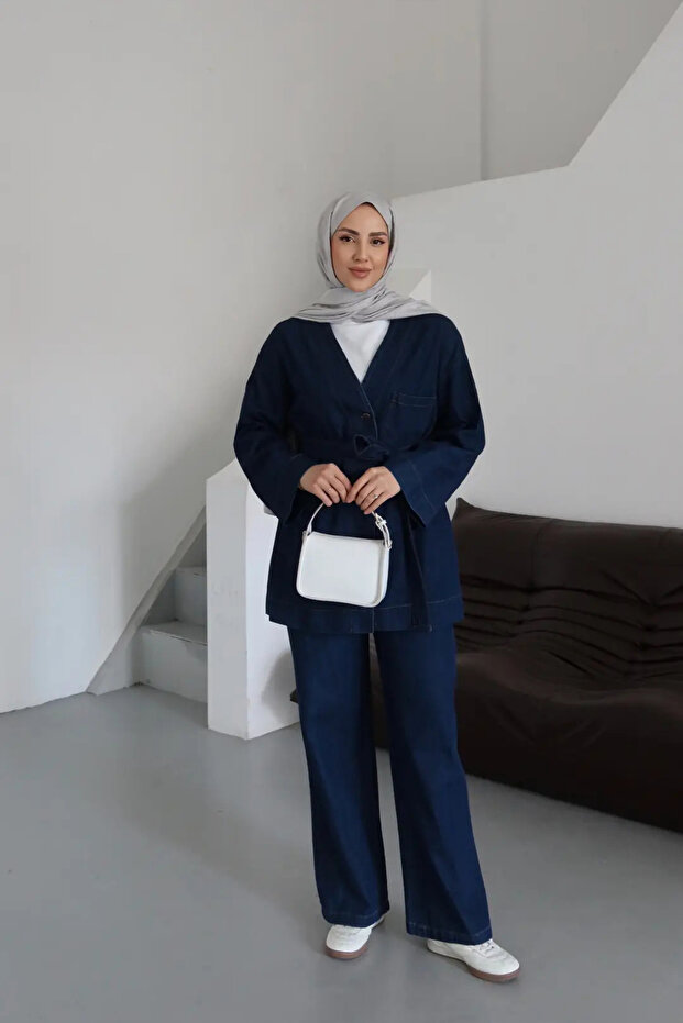 طقم جينز بجيوب | مجموعة دنيم مريحة وفضفاضة بمقاس كبير