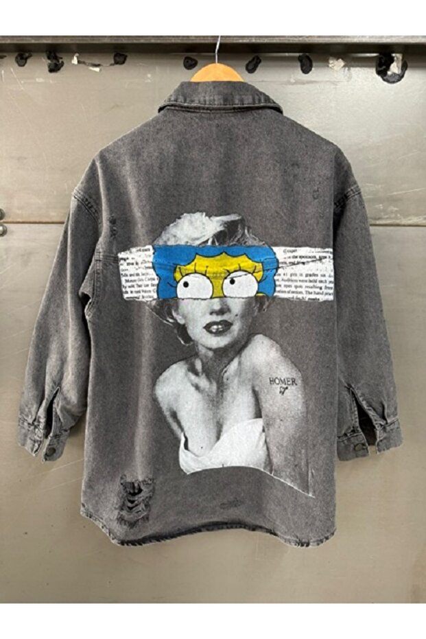simpson detaylı marilyn baskılı denim ceket