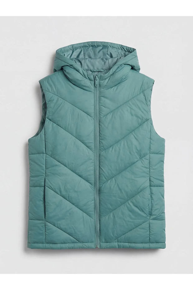 Green Hooded Boy's Puffer Vest