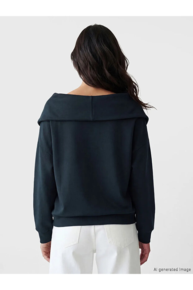 Navy Blue V-Neck Women's Sweatshirt