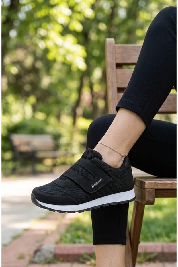 Women's Black Single Velcro Casual Comfortable Sole Comfortable Soft Walking Daily Sneaker Sports Shoes